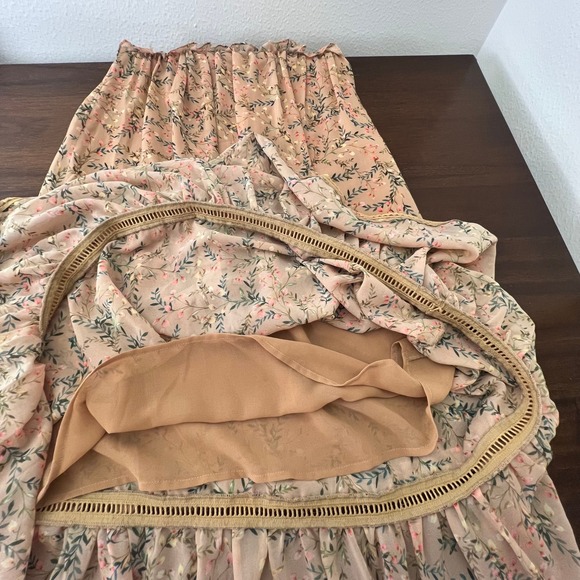 Cottagecore Floral Boho Maxi Dress Small Ruffled Tiered Yellow Fairy Coquette - Picture 12 of 13